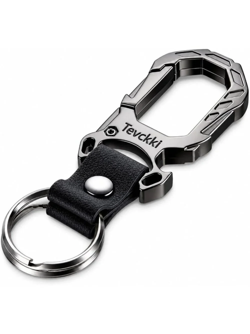 Tactical Leather Keychain with Carabiner, Bottle Opener & Clip - Unisex Key Ring